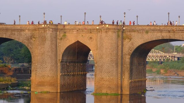 30 November 2023, Chhatrapati Shivaji bridge Built in 1924, this Heritage bridge built during the British rule by Raobahadur Ganpatrao Mahadeo Kenjale, Pune, Maharashtra, India.