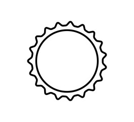 Beer bottle cap icon. Blank label in the shape of aluminum bottle cap. Top view. Soda or beer metal lid. Black and white flat line icon. Vector illustration isolated on white background.