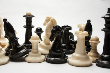 chess pieces isolated on a white background, intelligence, sports games