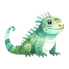 Obraz premium Watercolor Cute Zoo Animal. Adorable Iguana Clipart. Wild Animal Concept. Watercolor Safari Animal Illustration.