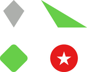 Geometric shape. Basic geometric shapes such as arrow, triangle, square, circle, trapezium, heart, star, rhombus, polygon, rectangle, parallelogram, pentagon for education. Vector illustration.