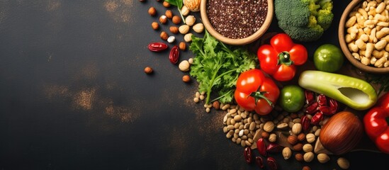 Vegan food with vegetable protein sources for a healthy diet. Top view. - obrazy, fototapety, plakaty