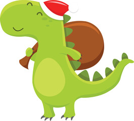 Cute Little Dino With Santa Hat Holding Sack