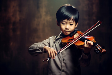 Fototapeta premium Talented asian boy plays violin