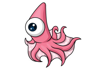 Cute Squid Character Design Illustration