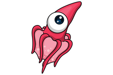 Cute Squid Character Design Illustration