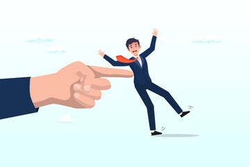 Boss finger nudge businessman employee, nudge theory, reminder or guidance to encourage people to make decision or improve behaviour, effective way for personal improvement (Vector)