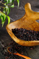 Oriental spices on a wooden background. Indian seasonings