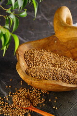 Oriental spices on a wooden background. Indian seasonings
