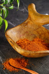 Oriental spices on a wooden background. Indian seasonings