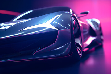 futuristic concept car studio close up bumper 
 presentation shot with neon lights