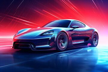 Naklejka premium futuristic concept car studio presentation shot with neon lights