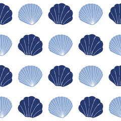 Aquatic background clam shell seamless pattern - obrazy, fototapety, plakaty