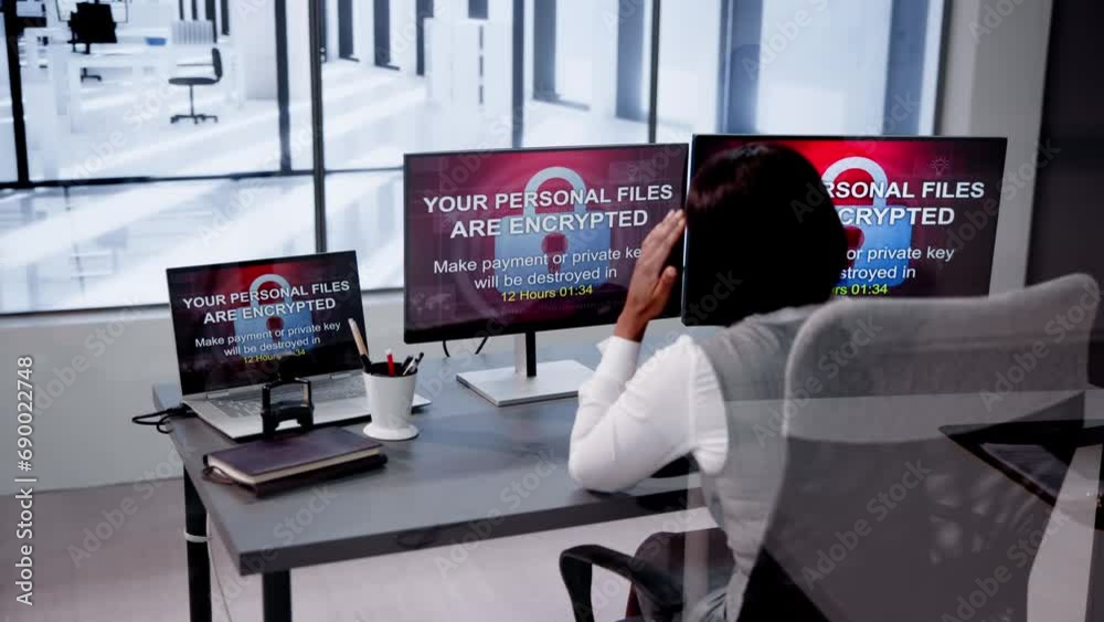 Poster protecting lady's data: a cyber security hack attack