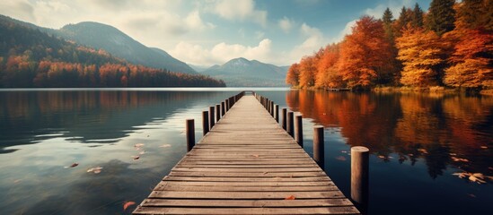 Autumn pier made of wood.