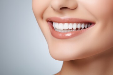 Fototapeta premium Photo portrait of a person smiling with clean teeth isolated on white. AI generative