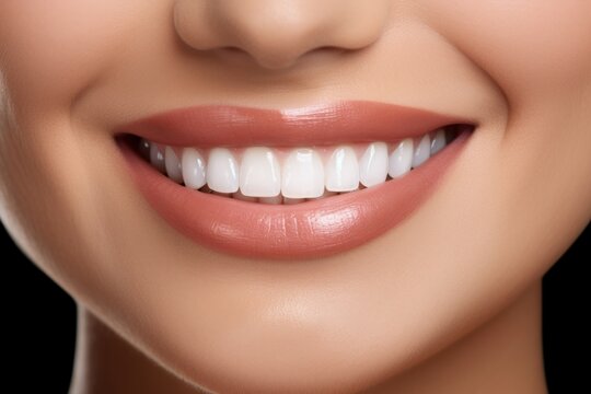 Photo portrait of a person smiling with clean teeth isolated on white. AI generative