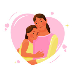 Vector of girl hugging her mother