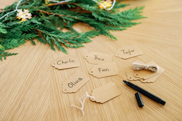 Festive handwritten gift tags with blank space for name