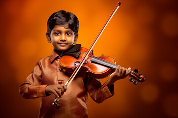 Fototapeta premium Talented indian boy plays violin