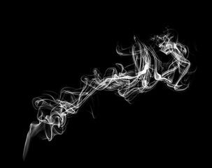 Abstract white puffs of smoke swirl overlay on black background pollution. Royalty high-quality...