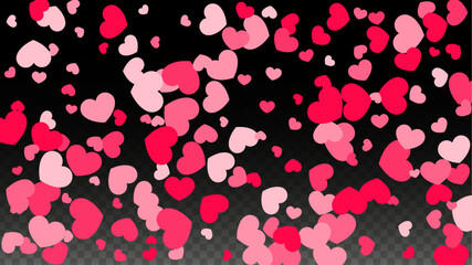 Hearts Confetti Falling Background. St. Valentine's Day pattern. Romantic Scattered Hearts Design Element. Love. Sweet Moment. Gift. Cute Element of Design for Sales or Celebration.