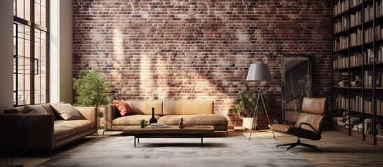 Brick-walled loft with contrasting furniture.