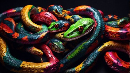Colorful snakes on a black background