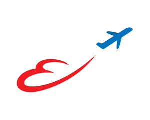 Take Off Plane combined with Simple Love Silhouette and Swoosh Symbolizing Honeymoon Travel, and Vacation