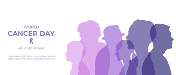 World cancer day banner.Vector illustration with silhouettes of people.