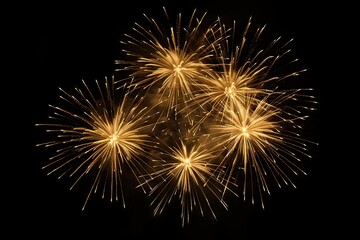 Obraz premium Golden explosions of color. Spectacular fireworks display lighting up night sky in celebration of joyous festival or holiday event. Vivid and bright fireworks illuminate dark background