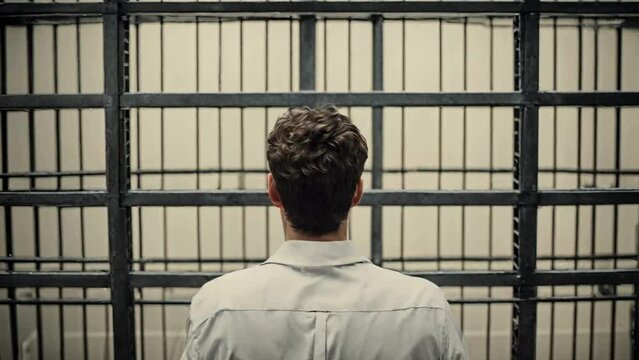 MAN WAITS IN A JAIL CELL PRISON