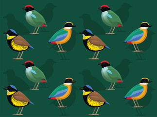 Bird Pitta Cartoon Cute Seamless Wallpaper Background