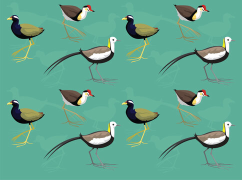Bird Jacana Cartoon Cute Seamless Wallpaper Background