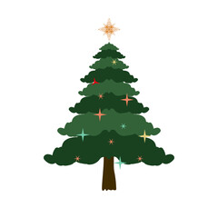 A Green Christmas Tree vector, illustration on isolated background, Vector set of cartoon Christmas trees, pines for greeting card, invitation,banner