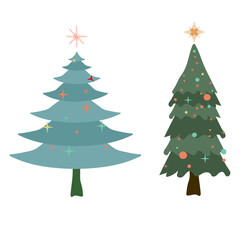 Two Christmas trees in different styles. Green Christmas Trees vector illustration on white background