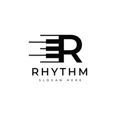 letter r piano tune rhythm musical logo design graphic vector