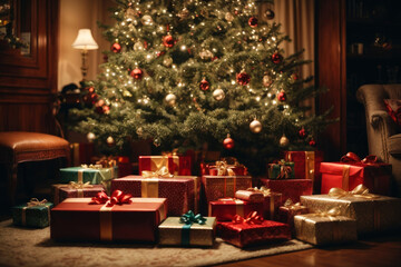 christmas tree with gifts and decorations