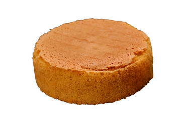 Fresh baked cake biscuit on a metal rack, side view, isolated on a white background
