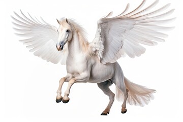 A mythical white Pegasus, symbolizing magic and beauty in isolated illustration.