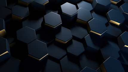 Dark hexagonal shapes with elegant golden edges creating a luxury pattern.