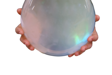 Hands holding a crystal ball for fortune telling, copy space for text, isolated on a white background