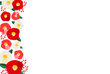 椿のお正月用フレーム　かわいい赤の花
