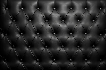 Close-up of a classic black leather Chesterfield with deep buttoned upholstery texture.