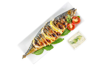 fried mackerel on white background for food delivery site 1
