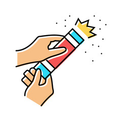 hands blow up the confetti popper color icon vector. hands blow up the confetti popper sign. isolated symbol illustration