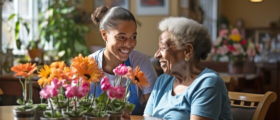 A long-term care facility's nurse ministering to an elderly woman; the idea of trust.