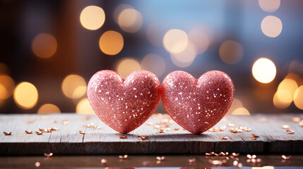 Sprinkled Shining  Sand Pink Heart For Love With Glowing Background Happy Valentines Day_AI