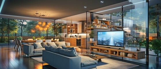 clever house with contemporary living area. - obrazy, fototapety, plakaty