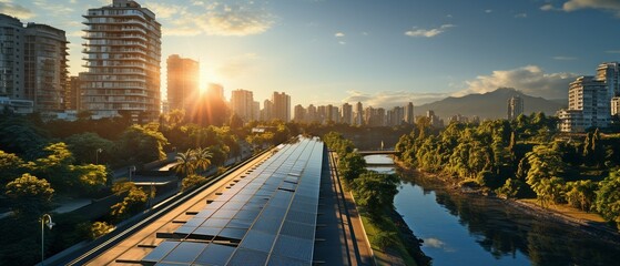 modern city and solar panels .